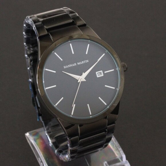 Men's Sports Watch Raised Indices Integrated Bracelet Black Quartz 40mm - Picture 2 of 11